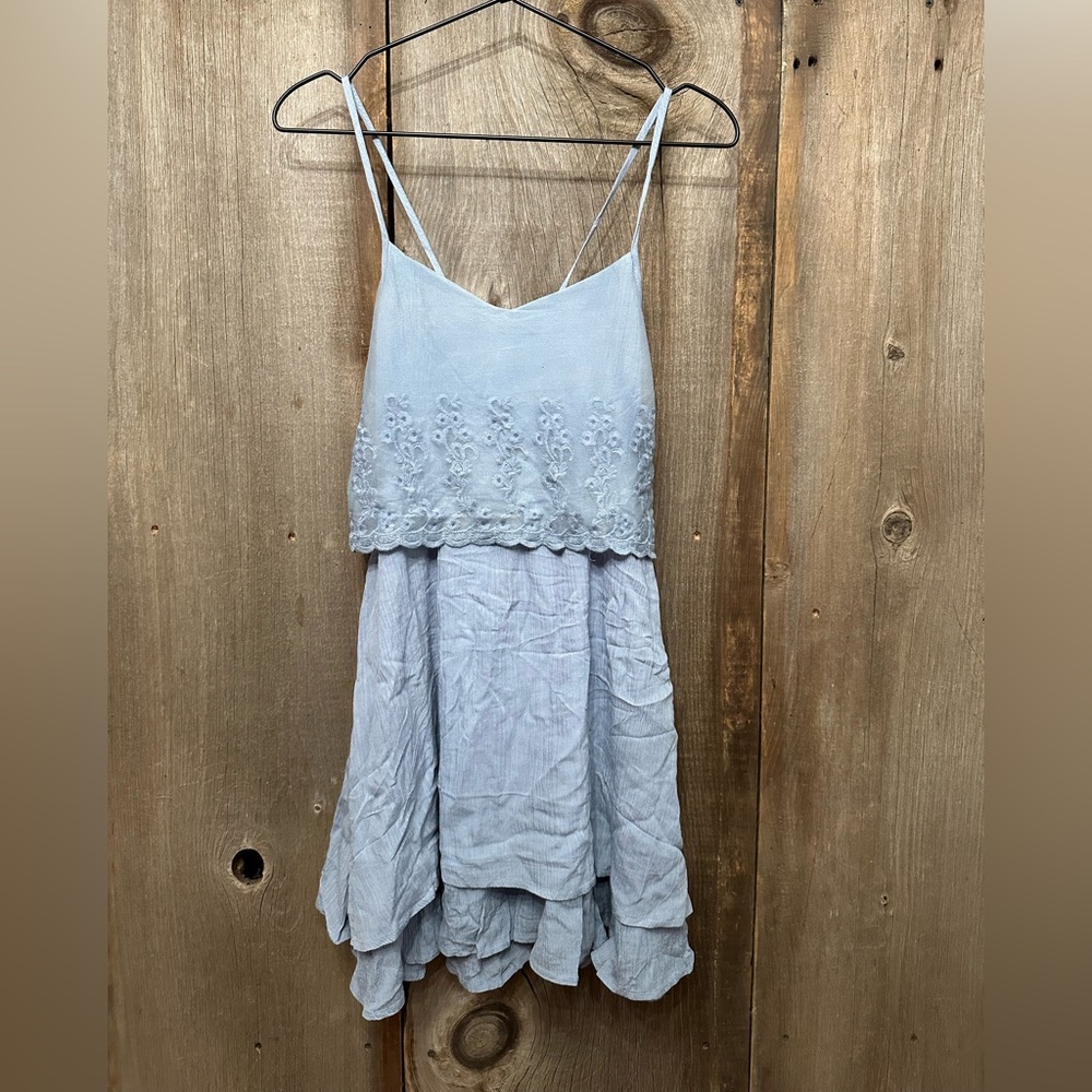 Hesperus Embroidered Cross Back Tank Dress in Periwinkle Blue Purple Size Medium